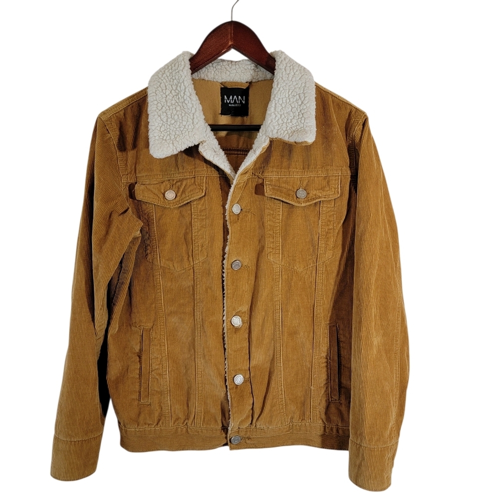 Boohoo Man Brown Corduroy Jacket Sz S Sherpa Lining Preppy Academia Outdoor Y2K